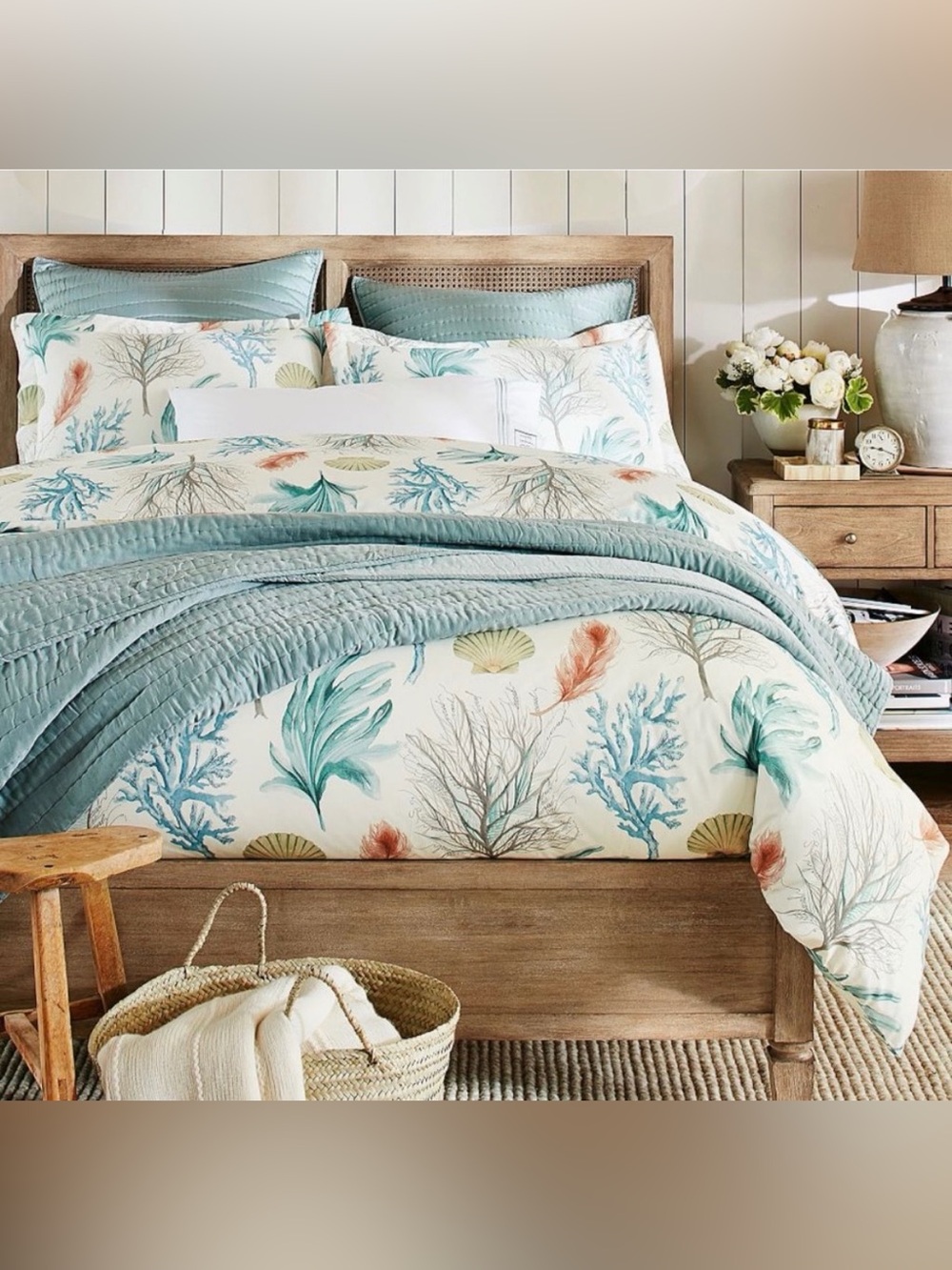 HTF Like new Pottery Barn Del Mar Coastal king Duvet cover & 2 king shams